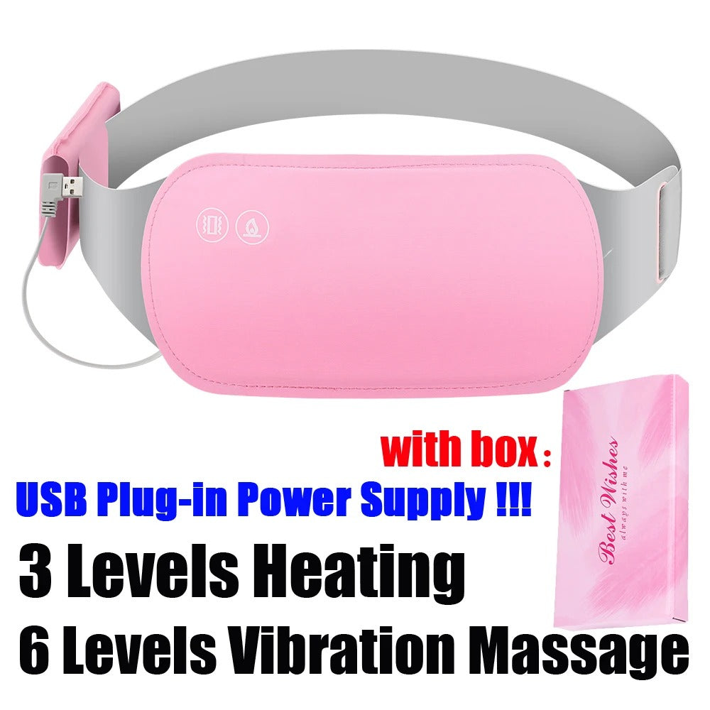 Electric Period Cramp Massager Vibrating Heating Belt for Menstrual Waist Stomach Abdominal Warm Palace Belt